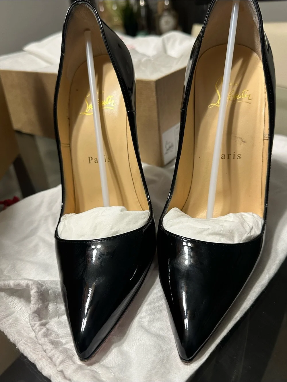 Christian Louboutin Black Patent Leather Red Sole Pointed-Toe Stilettos